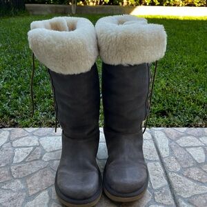 UGG Dark Brown Boots with Cream Fur